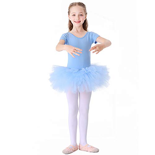 Bezioner Maillot de Danza Tutú Vestido de Ballet Gimnasia Leotardo Algodón Body Clásico para Niña Azul 120