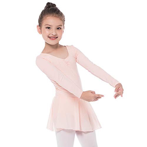 Bezioner Vestido de Ballet Maillot de Danza Gimnasia Leotardo Algodón Body Clásico para Niña (110 (100-110cm,4-5 años), Rosa Manga Larga)