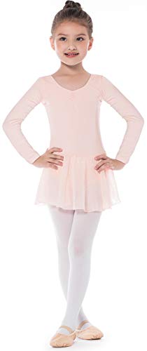 Bezioner Vestido de Ballet Maillot de Danza Gimnasia Leotardo Algodón Body Clásico para Niña (110 (100-110cm,4-5 años), Rosa Manga Larga)