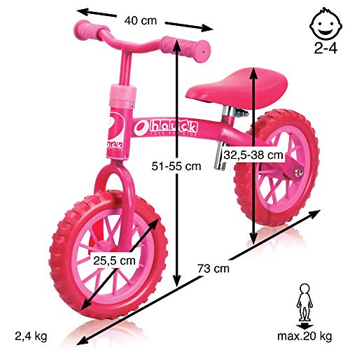 Bicicletas sin pedales para niños E-Z Rider de Hauck Toys - rueda de 10 pulgadas, para niños a partir de 2 años, manillar y sillín ajustables en altura, rosa.