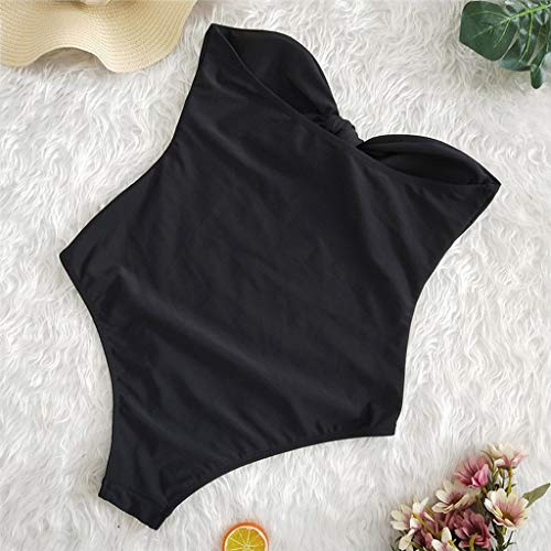 Bikinis Mujer 2019 SHOBDW Traje de Baño Mujer Una Pieza Vintage Bañadores de Mujer Sin Tirantes Push Up Bikinis Monokini Solid Arco Vendaje Bañador Espalda Descubierta(Negro,S)