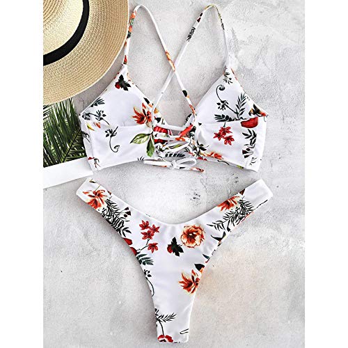 Bikinis Tankinis para Mujer Bikini De Mujer Sexy Traje De Baño con Estampado De Flores Vendaje Gancho Bikinis Conjuntos Traje De Baño Femenino Push Up Ropa De Playa Traje De Baño-WH_S