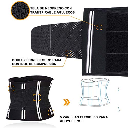 Bingrong Faja Deporte Entrenador de Cintura Entrenador Faja Reductora Adelgazante Faja de Fitness Neopreno Cintura Fajas Deportivas Lumbar Hombre Velcro (Negro, X-Large)