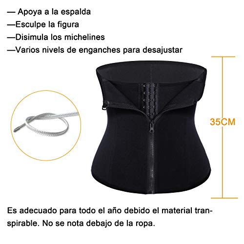 Bingrong Fitness Faja Cintura Entrenador de Cintura con Cremallera Faja Corset Fajas Reductoras Adelgazantes Mujer Waist Trainer Corset Faja Lumbar Moldeadora Bustier (Negro, Large)