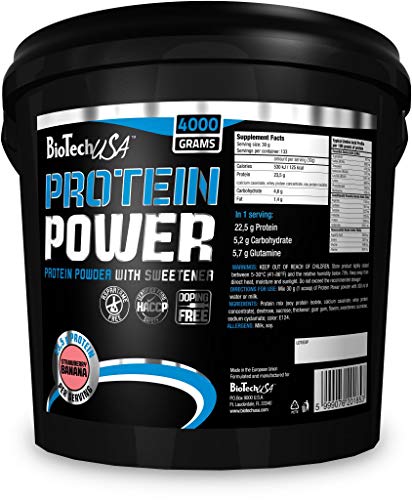 BioTech Protein power Mezcla de Proteínas, Sabor Fresa-Plátano - 4000 gr