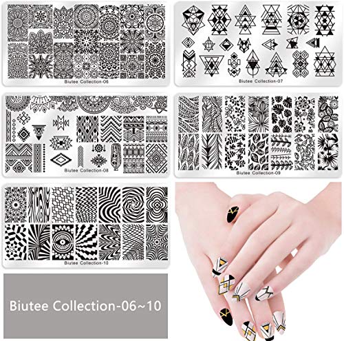 Biutee Nail Art Stamping 15pcs Placas Estampacion Uñas para Manicura +1pcs Sello de Silicona +2 pcs Rascador +1 pcs Bolsa para Placas（Color al azar）