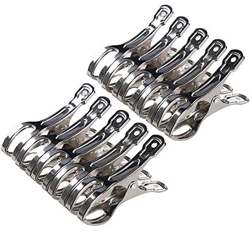 BJ-SHOP Playa Toalla Clips, Pinzas Toalla A Prueba de Viento Grandes Clavijas de Acero Inoxidable Ropa Colgando Clavija para la Toalla Sunbed o Lavado Pesado 10pack 11cm