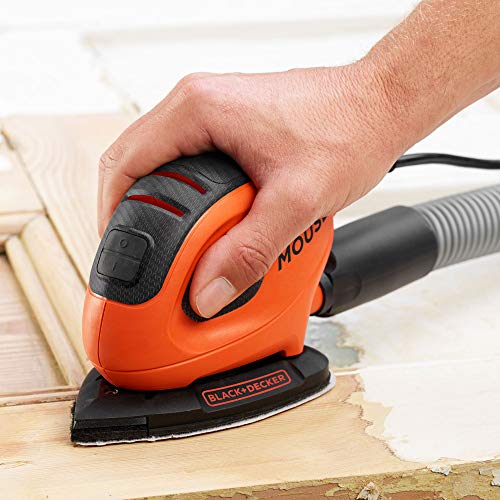 Black+Decker BEW230BCA-QS Lijadora de detalle Mouse 55W, 11.000 rpm, diámetro órbita 1.5 mm, incluye 10 accesorios y bolsa de transporte