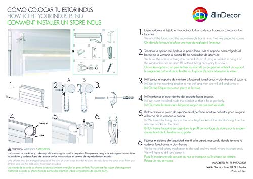 Blindecor Indus - Estor enrollable de doble capa, Noche y Día, Lino - Sin Herramientas, Crema, 107X180 cm (ancho x largo)