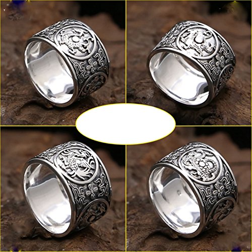 Blisfille Anillos Plata de Ley 925 Mujer Anillo Hombre Biker Anillo Acero Mujer Ancho Anillo Hombre 26,Negro Plata