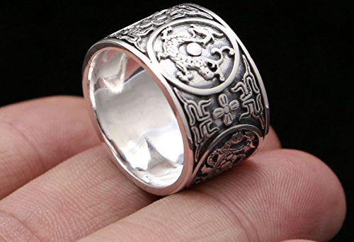 Blisfille Anillos Plata de Ley 925 Mujer Anillo Hombre Biker Anillo Acero Mujer Ancho Anillo Hombre 26,Negro Plata