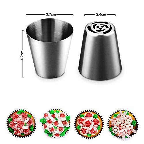 BLUGUL Rusas Boquillas para Manga Pastelera, Consejos de Pastelería, 12 Boquillas + 1 Bolsa + 1 Acopladores, Acero Inoxidable Reutilizable Herramientas para Decoración de Cupcakes y Tartas