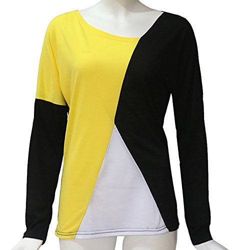 Blusa Moda Patchwork Casual para Mujer Sudadera con Capucha Tallas Grandes Color Block Tallas Grandes O-Neck Manga Larga Camiseta Tops Invierno Abrigos Liquidación de Venta SHOBDW (Amarillo,2XL)