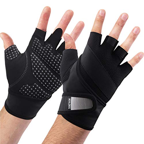 boildeg Guantes Gimnasio Hombre Mujer,Guantes Pesas Gym Guantes Fitness Transpirable con Protección Completa de Muñeca y Palma para Crossfit Levantamiento de Pesas Musculación(Black, XL)