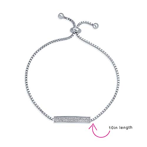 Bolo Estilo CZ Plana Bar Para Mujer Cubic Zirconia Pulsera Brazalete Ajustable De Latón Chapados En Plata.