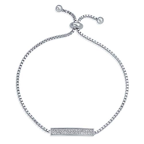 Bolo Estilo CZ Plana Bar Para Mujer Cubic Zirconia Pulsera Brazalete Ajustable De Latón Chapados En Plata.