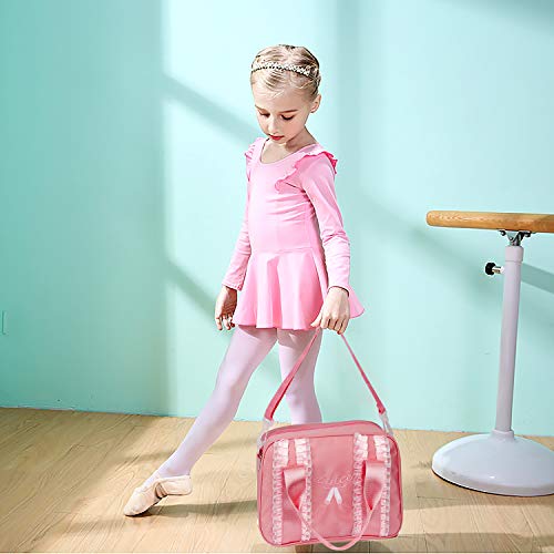 Bolsa de Ballet de Satén para Niñas, Lindo Bolso de Deporte Pequeño Infantil, Escuela Gimnasia Bandolera Personalizada Mochila de Ballet Zapato de Baile Bordado Mochila Regalo de Cumpleaños Rosa