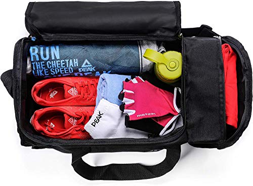 Bolsa de Deporte Gimnasio Fitness Viaje Vacaciones Deportiva - Bolso Universal con Bandolera - Bolsa plegada Ideal para jóvenes y Adultos, Hombre y Mujer 20L y 40L (Rojo/Negro, 20 L)