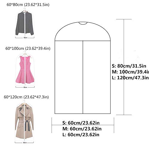 Bolsa de ropa Transparente (60X120cm) Bolsa de traje Bolsas de ropa a prueba de polilla Cubierta de polvo con cremallera completa transpirable blanca para traje Ropa de baile Armario Paquete de 6