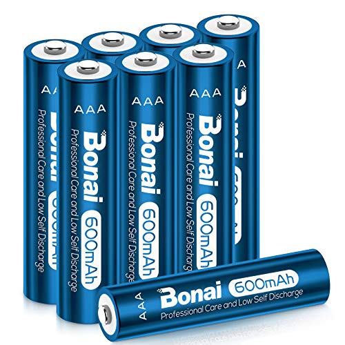 BONAI Pilas AAA Recargables 8 Piezas 600mAh 1.2V NI-MH 2000 Ciclos Precargadas Pilas Recargables AAA para Reemplazo de Baterías de Luces Solares