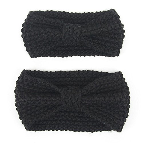 Boomly Madre-Bebé Invierno Tejer Lana Venda Anudado Head Wrap Band Hair Band Turbante Fotografía Atrezzo Accesorio Para El Pelo Para Padres Y Niños (Negro)