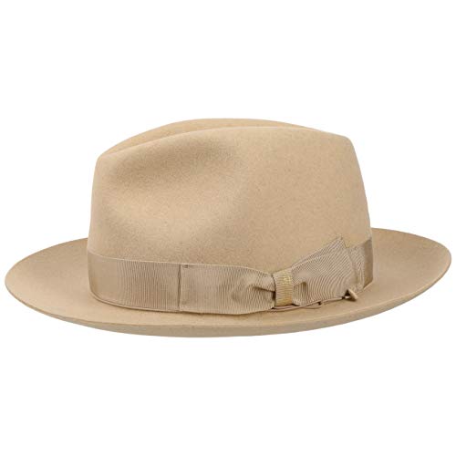 Borsalino Sombrero Fedora 50 Gramos Mujer/Hombre - Made in Italy de Fieltro Pelo Sombreros con Banda Grosgrain Verano/Invierno - 57 cm Beige