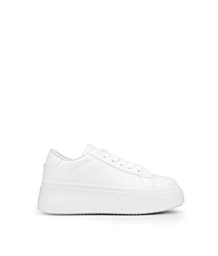 BOSANOVA Zapatillas Blancas con Plataforma 5 cm y Cordones para Mujer | Bambas Total Look Blanco. Blanco 38