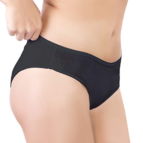 Bragas Desechables Súper Suave y Ligera de Algodón para Mujer (Lote de 5) - Ropa Interior de un Solo Uso para Maternidad Hospitales Viajes SPA Masajes (3) Large Caderas 102-104 cm, Negro