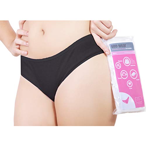 Bragas Desechables Súper Suave y Ligera de Algodón para Mujer (Lote de 5) - Ropa Interior de un Solo Uso para Maternidad Hospitales Viajes SPA Masajes (3) Large Caderas 102-104 cm, Negro