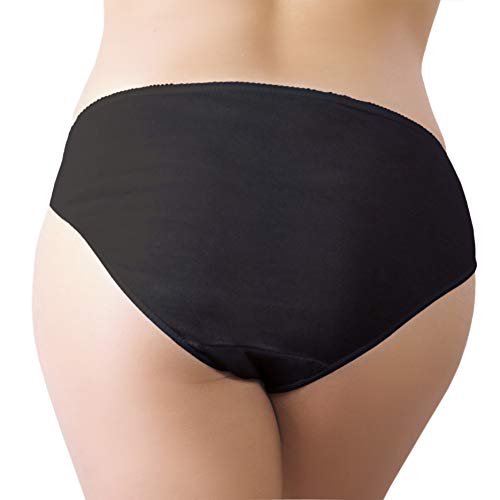 Bragas Desechables Súper Suave y Ligera de Algodón para Mujer (Lote de 5) - Ropa Interior de un Solo Uso para Maternidad Hospitales Viajes SPA Masajes (3) Large Caderas 102-104 cm, Negro