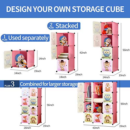 BRIAN & DANY Armario Modular Infantil de Puertas con Motivos de Animales Estanterías por Módulos Armario de Almacenaje, Rosada, 110 x 47 x 147 cm