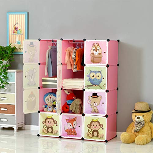 BRIAN & DANY Armario Modular Infantil de Puertas con Motivos de Animales Estanterías por Módulos Armario de Almacenaje, Rosada, 110 x 47 x 147 cm