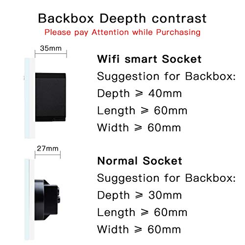 BSEED - Interruptor táctil WiFi doble de 1 vía (se necesita alimentación neutral) compatible con Alexa/Tuya/IFTT, panel de vidrio, del Reino Unido, compatible con interruptor de luz de pared Negro