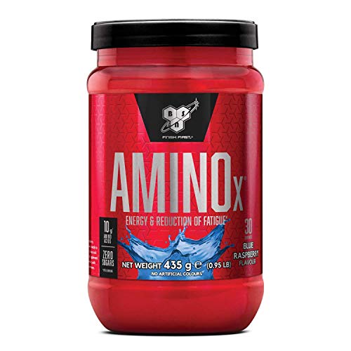 BSN Nutrition Amino X, Suplementos Deportivos BCAA Polvo con Aminoacidos Esenciales y Vitamina D, Aminoacidos BCAA para Musculacion, Frambuesa Azul, 30 Porciones, 435g