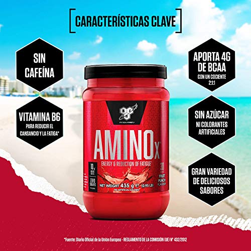 BSN Nutrition Amino X, Suplementos Deportivos BCAA Polvo con Aminoacidos Esenciales y Vitamina D, Aminoacidos BCAA para Musculacion, Ponche de Frutas, 30 Porciones, 435g