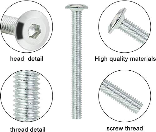 BUZIFU Set M6 Tuerca y Tornillo Pernos de Muebles con Llave Allen Hexagonal, Tornillos de Fijación de Acero al Carbono Tuercas de Barril Conector de Tuerca Pasador Perno Roscado(Plateado)