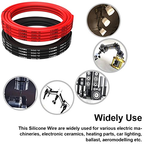 Cable de silicona de calibre 10, cable de alimentación de silicona resistente a altas temperaturas [3 m negro y 3 m rojo] 14AWG - 400 hilos de cobre para juguetes de RC RC Auto Battery Clamp Cable Ele