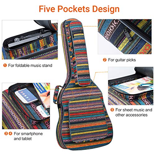 CAHAYA Funda para Guitarra Estilo Bohemia Bolsa Guitarra Clasica Acústica Acolchada de 15,6mm con 3 Bolsillos para Guitarra de 40 41 42 Pulgadas