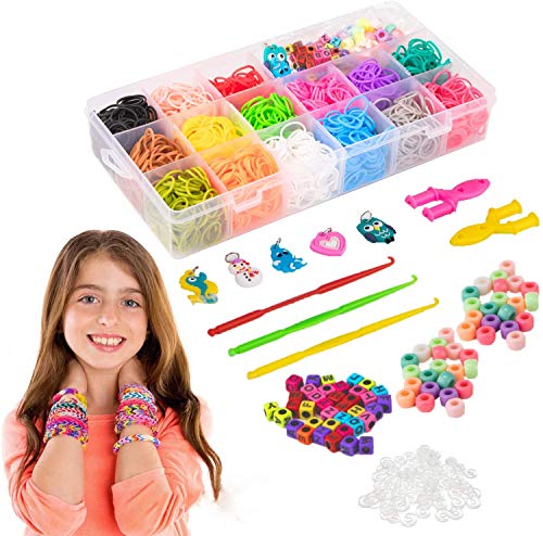 Caja Pulseras Gomas,Hacer Pulseras con Gomas,Loom Kit,Loom Bandas,Kit Brazaletes para Hacer,Hacer Pulseras Letras,Kit Brazaletes,Juego Creativo(2200pcs)