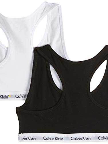 Calvin Klein 2pk Bralette Ropa interior, White/Black 908, 10-12 años para Niñas