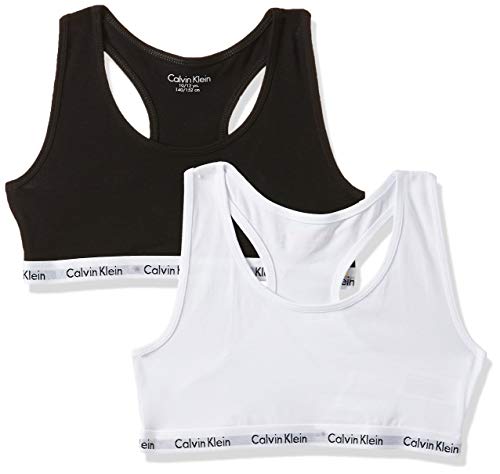 Calvin Klein 2pk Bralette Ropa interior, White/Black 908, 10-12 años para Niñas