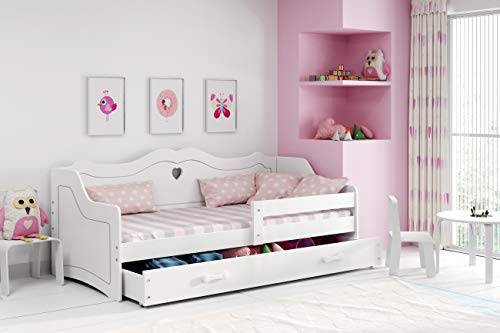 Cama individual infantil JULIA (colchon 160x80,somier y cajón GRATIS!) color blanco, diseño princesa