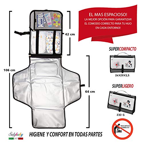 Cambiador Portátil de Pañales para bebe Impermeable - Kit Cambiador Bebe Viaje - Completamente Acolchado - Esterilla Lavable de Quita y Pon - Para Usar Fuera de Casa - Perfecto como Regalo