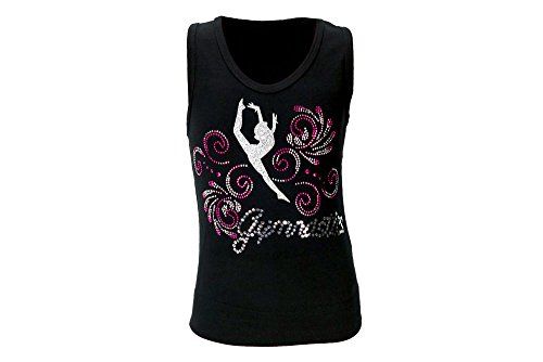 Camiseta de Tirantes de Bernit para Gimnasia (Negra), Gimnasia rítmica Deportiva, Ocio, Deportes, Entrenamiento, para niña, Todo el año, Unisex niños, Color Negro, tamaño 134-140 cm