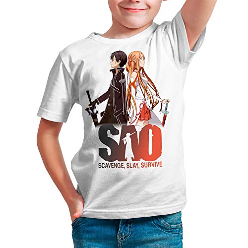 Camiseta Serie Manga y Anime Niño - Unisex Sword Art Online, Sao (Blanco, 5 años)