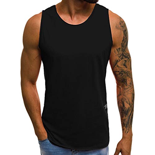 Camisetas Hombre,SHOBDW Moda Personalidad Verano Loose Talla Grande Deporte Sobredimensionado Correr Blusa De Camiseta Sin Mangas Delgada SóLida Camisetas De Tirantes Hombres Gym(Negro,L)