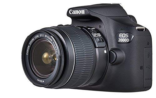 Canon EOS 2000D - Cámara réflex de 24.1 MP (CMOS, Escena inteligente automática, 9 puntos AF, filtros creativos, EOS Movie, Full HD LCD 3", WiFi/NFC) negro - Kit con objetivo EF-S 18-55mm IS II