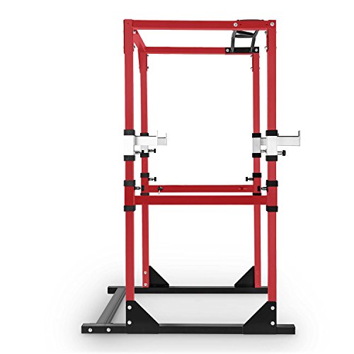 CapitalSports Tremendour - Power Rack, Jaula de musculación, Gimnasio en casa, Cable de tracción, Pesos, Agarre múltiple, dominadas, Flexiones, Brazos, piernas, Press banca, Rojo