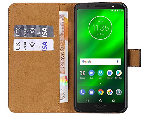 Case Collection Funda de Cuero para Motorola Moto G6 Play Estilo Cartera con Tapa abatible y Ranuras para Dinero y Tarjeta de crédito para Motorola Moto G6 Play Funda