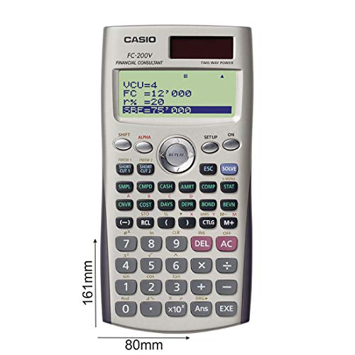 Casio FC-200V - Calculadora financiera, 12.2 x 80 x 161 mm, gris